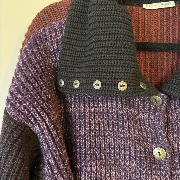 Margaret Winters Color Block Long Sweater Cardigan Front Button Artsy Lagenlook - Picture 4 of 12